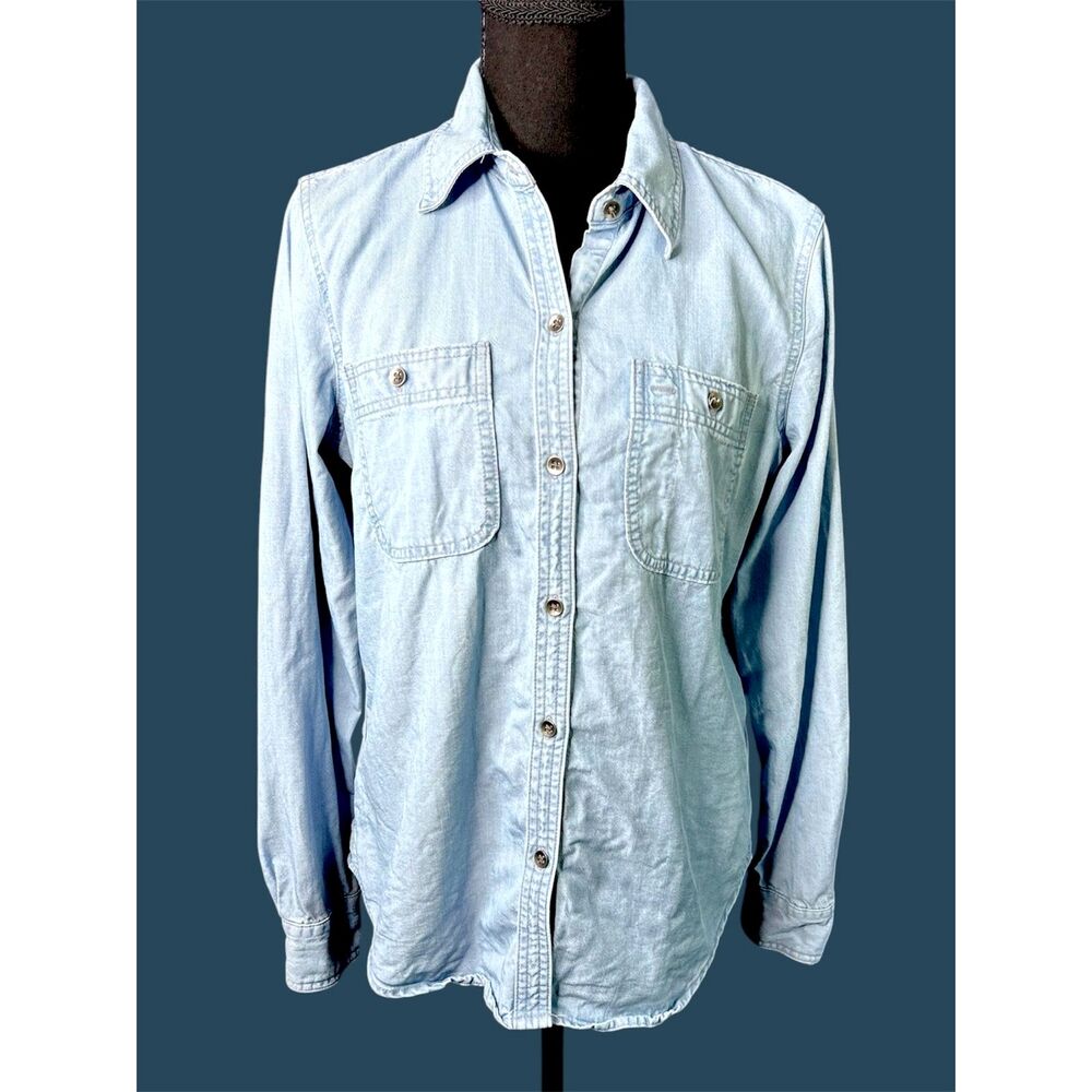 Chaps Womens Denim Button Down Shirt Sz M Country Western Concert Americana Jean